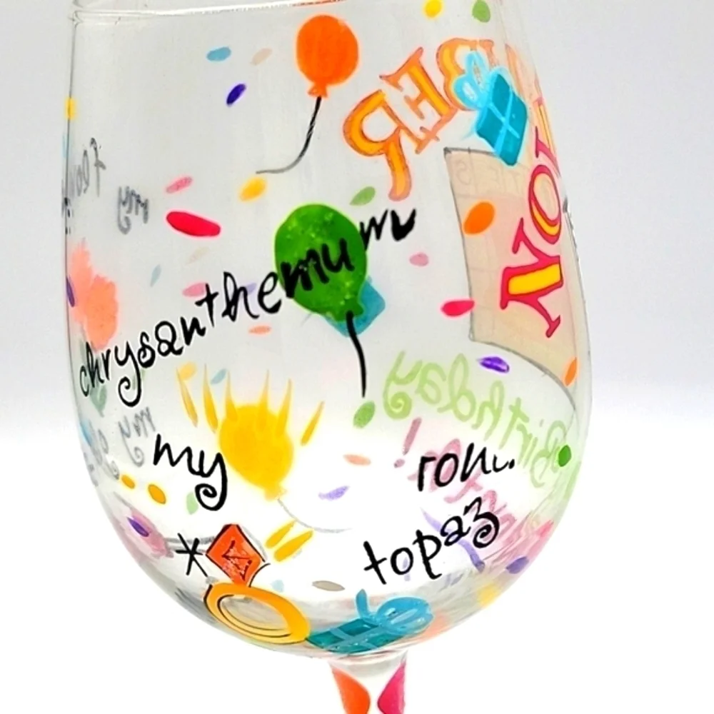 LOLITA Wine Glass Hand Painted November Birthday Recipe on Bottom